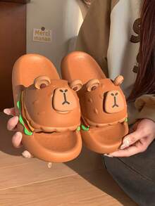 1 Pair Cute Cartoon EVA Anti-Slip Thick Sole Fashionable Casual Flat Sandals, Suitable For Spring/Summer, Teenagers - Khaki - View 12