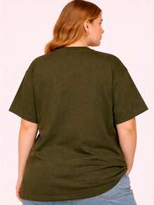 Women's Plus Size Plain Crew Neck T-Shirt, , Oversized, Funny Capybara Meme, Gym Top - xanh quân đội - View 3