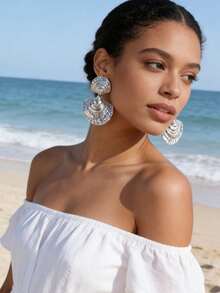 ZA Women's Metal Shell Statement Earrings | Gold Tone Punk Bohemian Pearl Drop Easter & Mother's Day Gift Beach Party Jewelry - Shell B - View 7