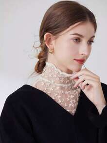 1件蕾丝网纱荷叶边领，优雅立领可拆卸假领，多功能蕾丝假领配饰 - 彩色 - 查看 8