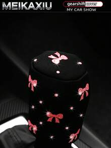 MEIKAXIU 1 pieza Cubierta de volante redonda cómoda con lazo brillante dorado, accesorios de decoración para automóvil para mujeres - Cubierta de entrepierna con lazo estampado en oro - Ver 2