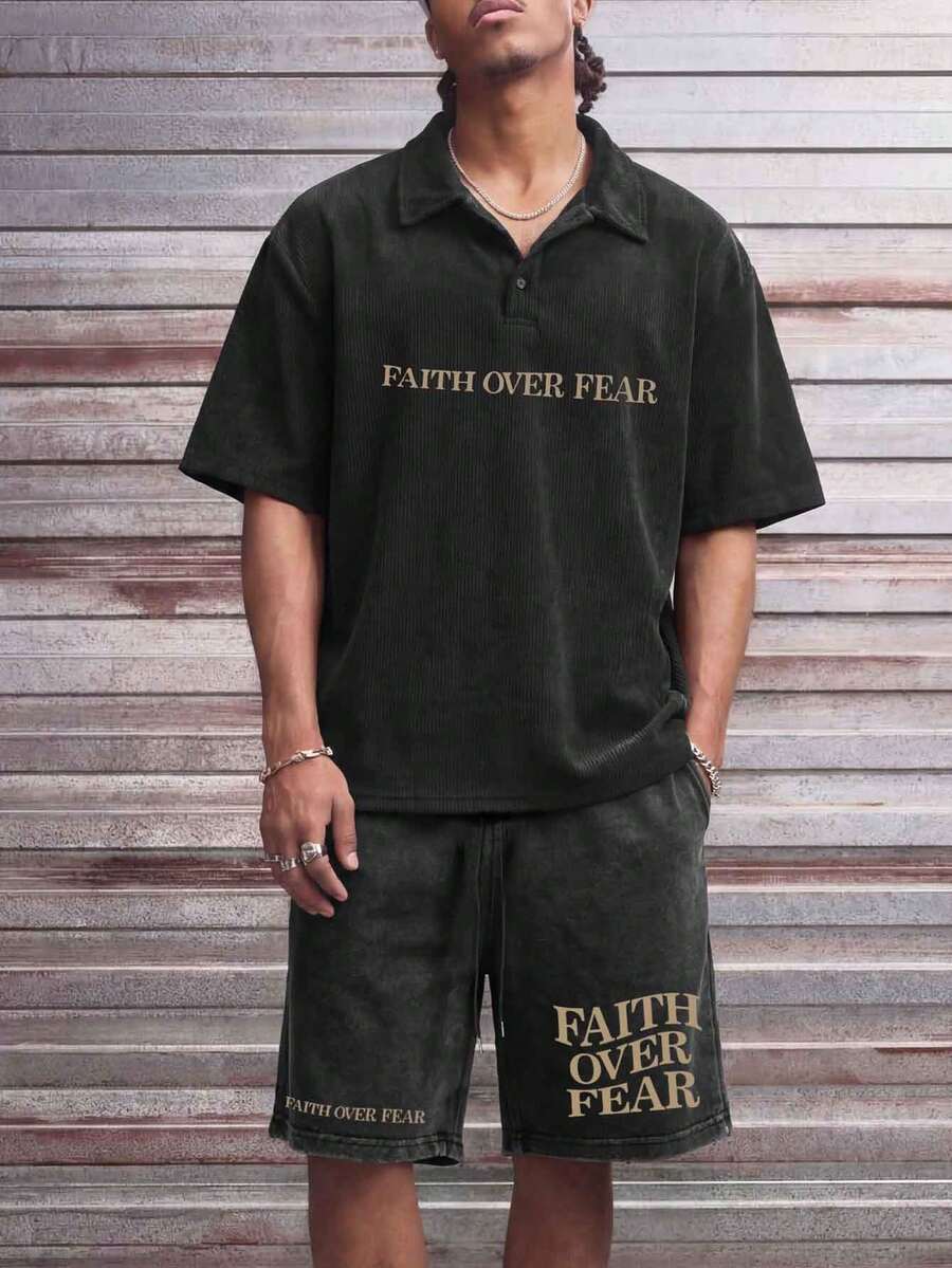 Bộ áo polo nam Simple - phong cách mùa hè, chất liệu waffle, mài rách. - màu đen - Xem 1