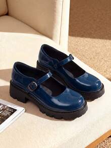 Women's Mary Jane Platform Shoes Closed Toe Chunky Block Low Heel Cute Vacation Shoes Back To School Shoes College Student Shoes - Màu xanh hải quân - Xem 3