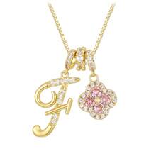 Dây chuyền mặt dây chuyền hình cỏ bốn lá đính kim cương hồng, khắc chữ cái đầu tên theo yêu cầu, thích hợp đeo hàng ngày, quà tặng ý nghĩa cho bạn gái/mẹ, quà sinh nhật tuyệt vời. - E - Xem 31