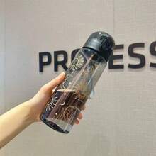 26.37oz Plastic Water Bottle With Chrysanthemum Pattern | Transparent Portable Reusable Sealed Fitness Travel Cup, Printed Design - Multicolor - View 12