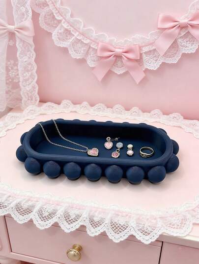 1个3D打印可爱海军蓝椭圆形托盘，可用于收纳首饰，少女风客厅装饰