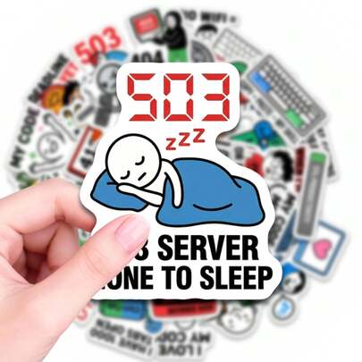 50PCS 503 Server Down To Sleep Stickers, Funny IT Tech Stickers For Developers, Programmers, Network Engineers, Waterproof Vinyl Decals For Laptop, Water Bottle, Phone Case, Computer, Office Desk, Tech Gear Decor, Ideal For Workspace, Coding Room, Server Room Decoration