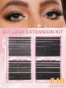 640 Clusters DIY D-Curl Lash Book, Super Curly Eyelash Extension Kit For Beginners, Mixed 10-16mm Lengths, Natural Fluffy Voluminous Look, Self-Adhesive Reusable Individual & Cluster False Eyelashes - D - View 5