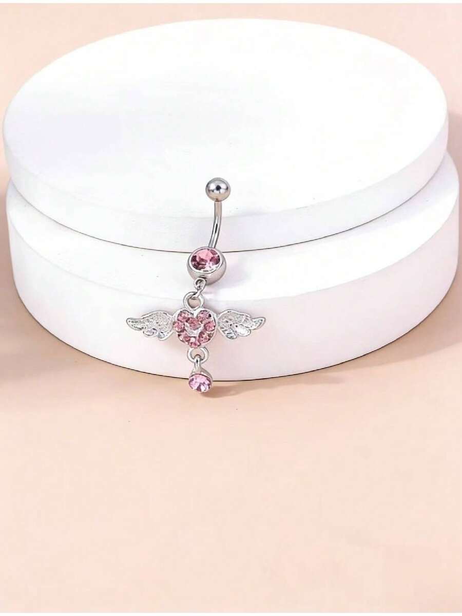 1pc Zirconia Fairy Wing Navel Piercing, European And American Fashion - Silver - View 1