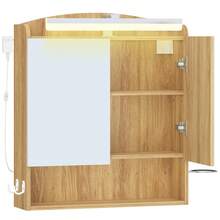 HaluPeit Specchio Bagno Contenitore, Mobiletto a specchio con illuminazione a LED, porta asciugacapelli e ganci, mobile specchio bagno, con Ripiano Regolabile, 16,5 x 60 x 68,5 cm, Colore Rovere - Colore del legno - Visualizzare 6