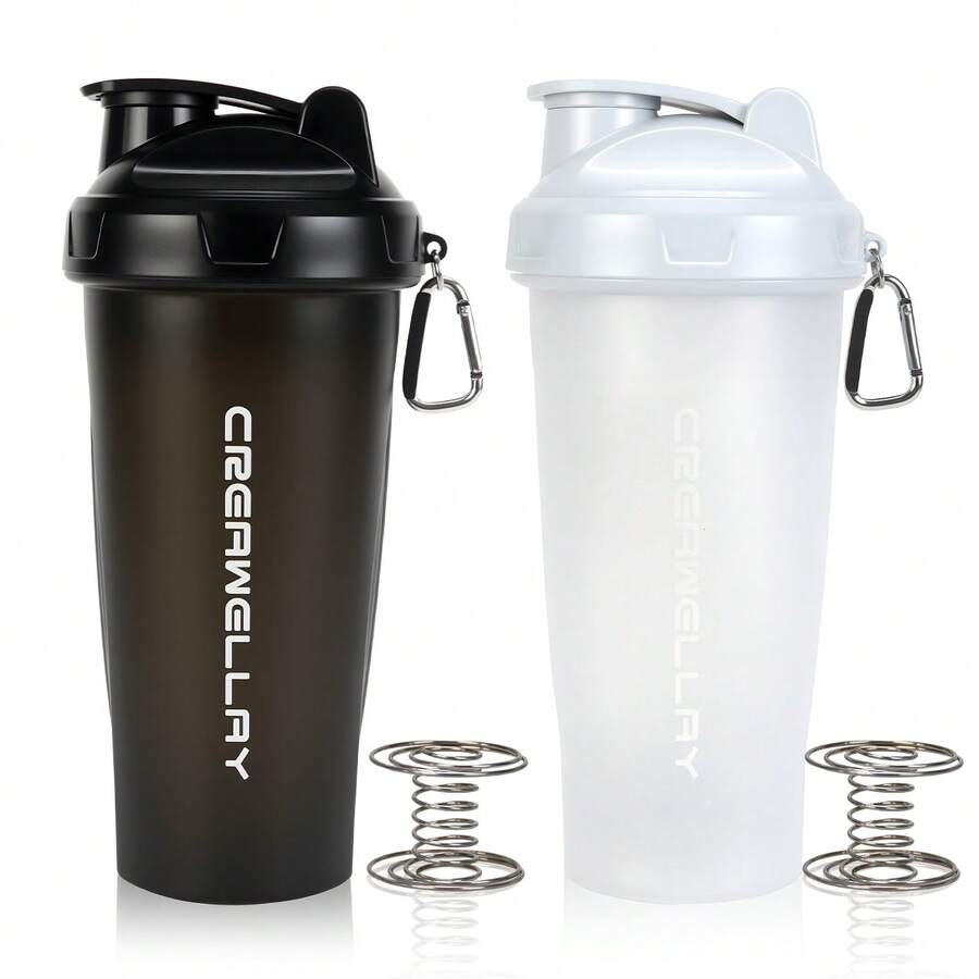 2pcs 24oz/700ml Shaker Bottles For Protein Mixes, Shaker Bottle With Wire Whisk Ball, Protein Shaker Bottle, Shaker Cup, Protein Shaker, Protein Shake Bottle, Bottle Shaker, Dishwasher - 黑/白 - 查看 1