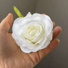 12 piezas de cabezas de flores de rosas blancas artificiales (con cáliz) - Blanco - Ver 4