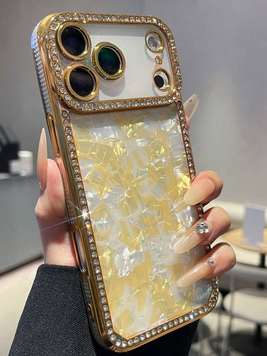 1pc Rhinestone Shell Textured Fashion Protective Phone Case Compatible With IPhone 11/11 Pro/11 Pro Max/12/12 Pro/12 Pro Max/13/13 Pro/13 Pro Max/14/14 Pro/14 Pro Max/15/15 Pro/15 Plus/15 Pro Max/16/16 Pro/16 Pro Max/17/17 Pro/17 Pro Max/17 Air