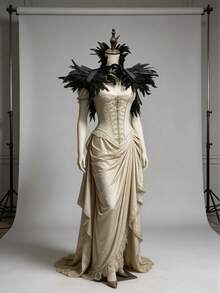 1pc Natural Black Feather, Handmade Multi-Layer Stitching, Paired With Elastic Shoulder Straps, Fluffy 3D Feather Design, Thick Texture With Layered Details, Neck & Shoulder Feather Extensions Mimicking Raven / Demon Wing Shape - Multicolor - View 1