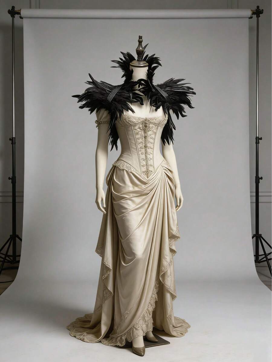 1pc Natural Black Feather, Handmade Multi-Layer Stitching, Paired With Elastic Shoulder Straps, Fluffy 3D Feather Design, Thick Texture With Layered Details, Neck & Shoulder Feather Extensions Mimicking Raven / Demon Wing Shape - Multicolor - View 1