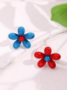 Bộ 2 chiếc nhẫn hoa văn tương phản đỏ và xanh dương, thích hợp cho những chuyến đi chơi và kỳ nghỉ mùa xuân, nhẫn nhựa độc đáo kiểu Y2K dành cho nữ. - Nhiều màu - Xem 6