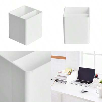 Plastic Desk Organizer Pen Cup White Holds Pens/Pencils
