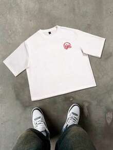 Camiseta informal de manga corta suelta con estampado de eslogan y granada para hombre de verano - Blanco - Ver 6