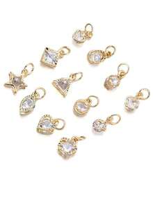 10个随机混合金属水钻心形吊坠 - DIY耳环和项链配件，爱情主题珠宝制作材料 - 金銀色吊墜 - 查看 8