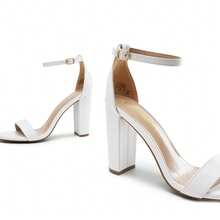 Women Elegant Chunky High Heeled Sandals Adjustable Ankle Strap Open Toe Summer Heeled Sandals For Casual And Formal Wear - 白色 - 查看 6