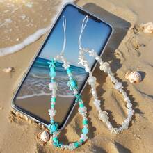 Summer Ocean Life Style Starfish, Sea Turtle, Faux Pearl, Seashell, Flower Beaded Soft Clay Chain Phone Lanyard, Travel Holiday Accessory Pendant - Multicolor - View 8