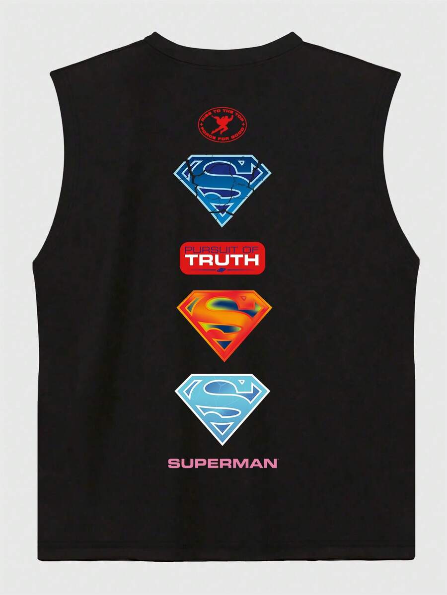 Strevion OBM Men X SUPERMAN Áo tank top nam cổ tròn in hình SUPERMAN, kiểu dáng tối giản, đa năng, phong cách thường ngày. - màu đen - Xem 1