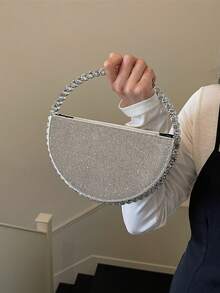 奢华全镶钻圆形手提包，华丽精致的高端手拿包，闪耀水晶派对钱包，优雅淑女手提包 - 銀色 - 查看 9