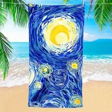 1条艺术星空沙滩巾，超柔软超细纤维特大号沙滩毯，高吸水性浴巾，适合旅行、游泳池、潜水、冲浪、瑜伽、露营，多种尺寸可选，沙滩必备配件 - D - 查看 1