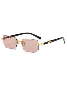 1pc Black Frameless Y2K Fashion Glasses, Suitable For Summer Beach & Driving - Multicolor - View 2