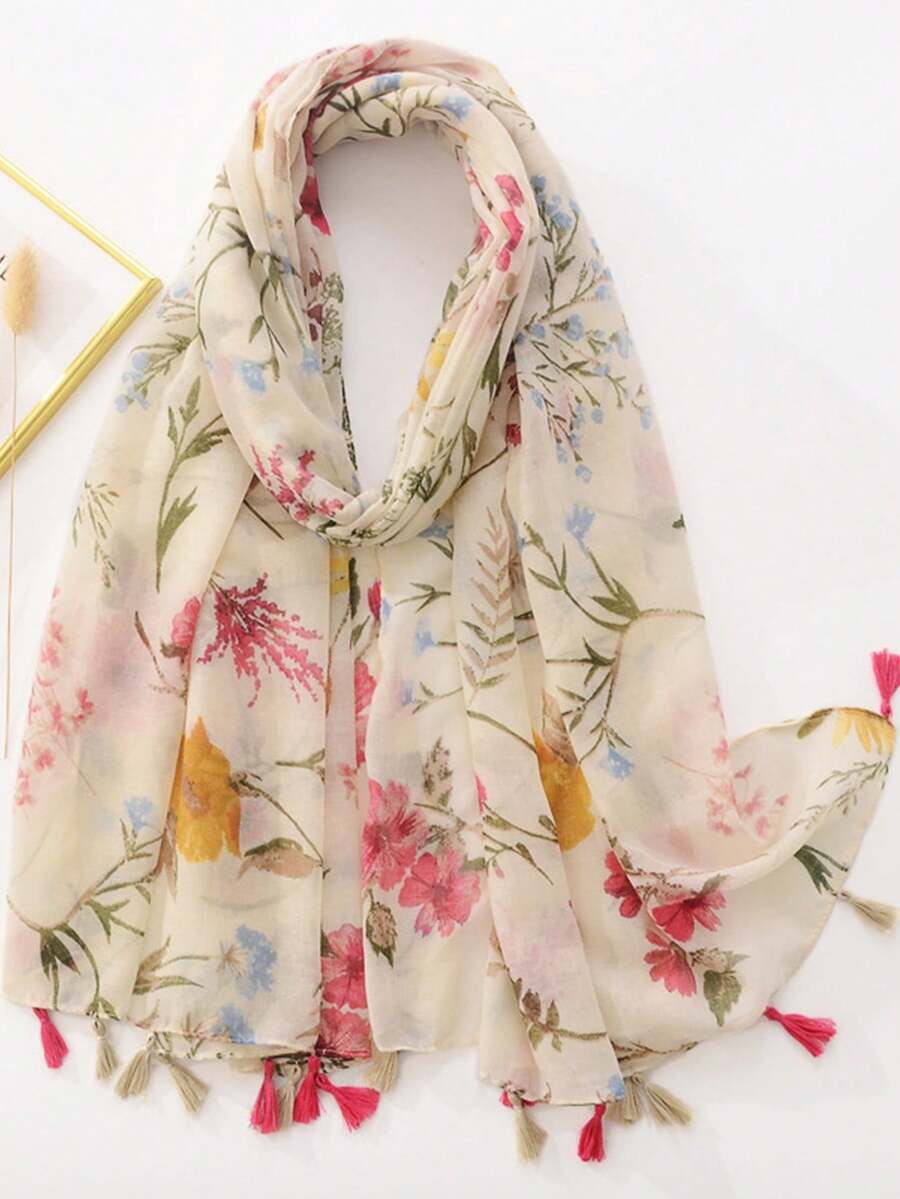 1pc Women's Simple Printed Scarf, New Autumn/Winter Warm Neck Wrap, Fashion Long Shawl, Sun Protection Beach Wrap, Versatile Outdoor Scarf - Multicolor - View 1