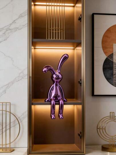 Luxury Electroplated Rabbit Figurine, Creative Sitting Pose Long Ear Rabbit Home Decor, Living Room Cabinet Desktop Soft Furnishing Ornament