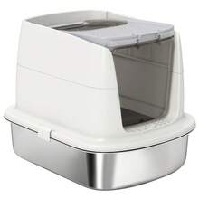 Stainless Steel Cat Litter Box, Enclosed Cat Litter Box With Scoop, Odor Bag, Inlet/Outlet - 白色 - 查看 9