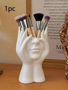 Face-Shaped Makeup Brush Holder Desktop Makeup Brush Storage Box Can Store Makeup Brushes, Eyebrow Pencils, Lipsticks, Paintbrushes, Stationery Elegant Vase Design Suitable For Home Office Storage And Organization Home Decor - Multicolor - View 15