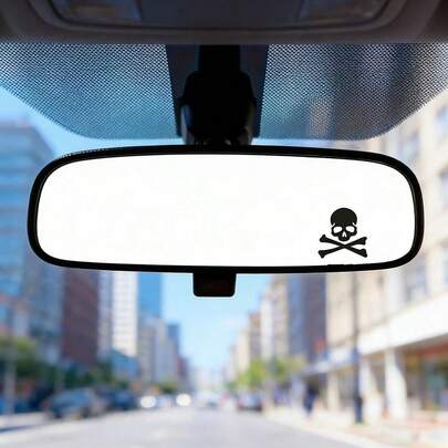 2件/套 个性化汽车后视镜贴纸，骷髅头和交叉骨图案，汽车内饰贴纸