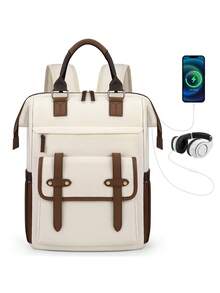 15.6 Inch Multi-Function Backpack, Laptop Bag For Men & Women, Suitable For Work, School, Teachers, Nurses, With USB Charging Port, Waterproof Travel Backpack, Business Commute Casual Daily Backpack, White - Multicolor - View 7