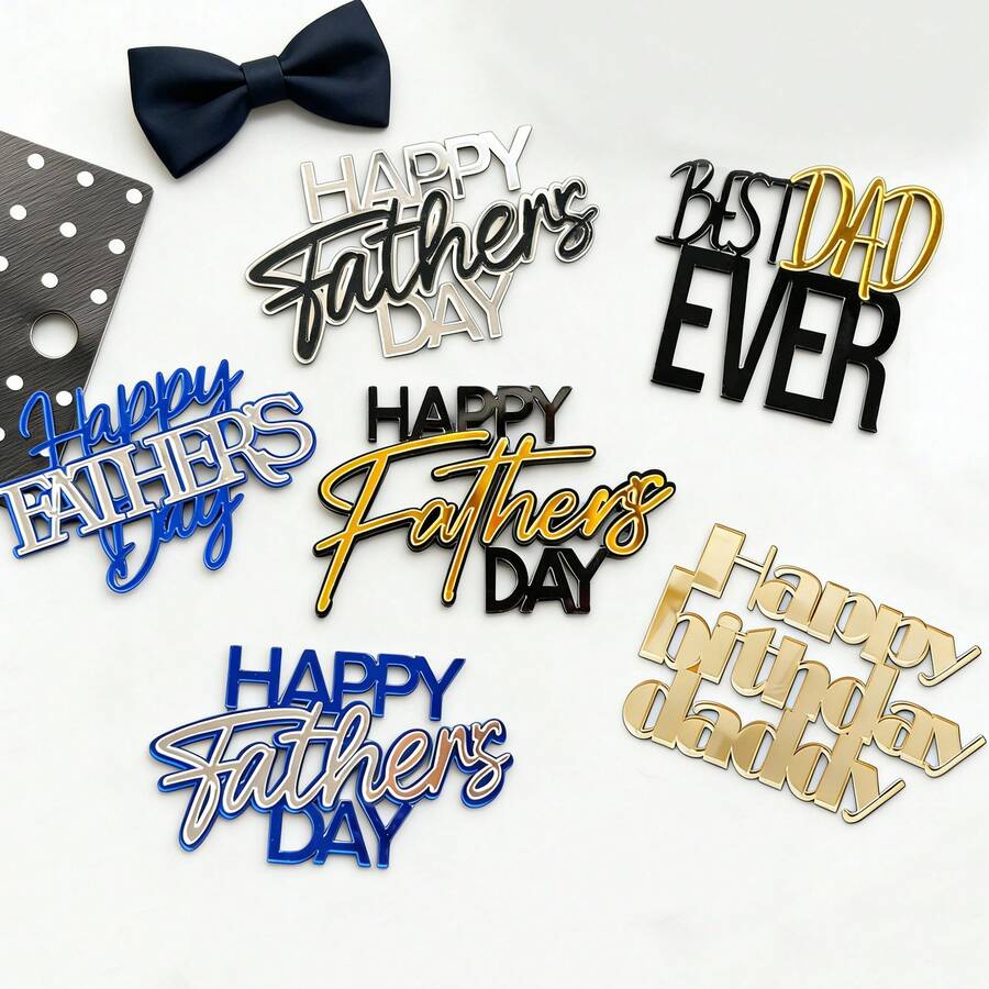 1pc/3pcs Acrylic "Happy Father's Day" And "Happy Father's Birthday" Cake Topper Set - Gold/Black/Blue/Silver "World's Best Dad" Cake Decoration For Men's Birthday And Father's Day Party Supplies - Multicolor - View 1