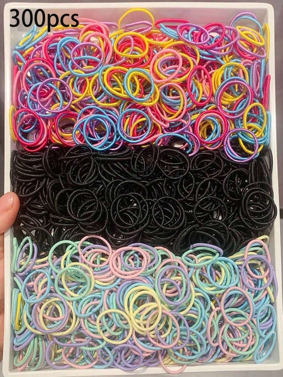 300pcs/Pack Baby Elastic Hair Ties, Cute Candy Color Hair Bands - Multicolor - View 1
