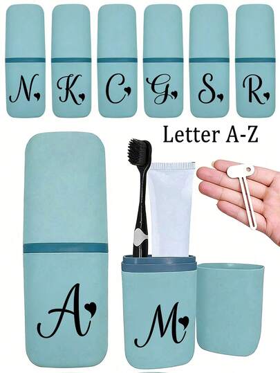 黑色艺术情书A-Z便携式牙刷盒，让您的牙刷保持清洁，随时随地可用！旅行牙刷架，便携式牙刷杯盖，非常适合旅行、露营、出差、返校和上学等场合。多功能牙刷杯