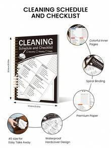 2026年计划本 - 每日清洁安排、家务、每日/每周/每月清洁清单、办公用品、妈妈的家庭笔记、成人日历、黑白设计高效清洁计划、清洁日志笔记本、学校/办公用品、返校季、教师节礼物、母亲节礼物 - 黑色 - 查看 7