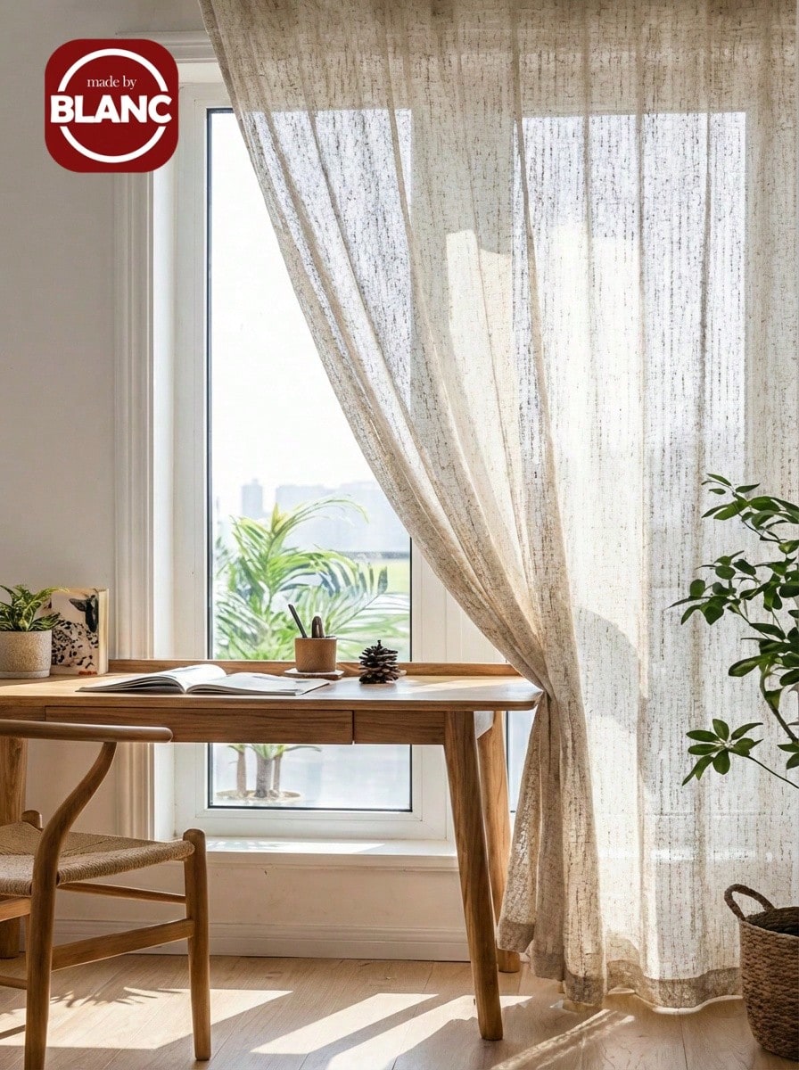 1 Peça Cortina de Gaze de Linho Moderno - Estilo de Linho Japonês, Design de Bolso para Haste, Adequado para Sala de Estar e Quarto - Cortina Transparente e Filtro de Luz, Cortina de Sala de Estar, Cortina de Quarto (Peso do Tecido 180g) - Bege - Visão 1
