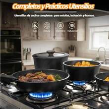 Juego de ollas y sartenes antiadherentes Juego de 23 Ollas Sarten Batería de Cocina Juego de Sartenes con Mango Desmontable Batería de Cocina Apto para Lavaplatos Y Horno - Negro - negro clásico - Ver 2