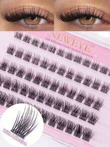 60簇自粘假睫毛，蓬松假睫毛簇，8-16毫米混合D卷度，预粘睫毛簇，无需胶水，单根假睫毛，自然妆效，棕色睫毛簇，无需胶水或卸妆产品，假睫毛，漫画风格假睫毛，送给女性和女孩的礼物，化妆工具 - D - 查看 1