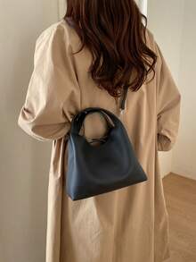 Women's Crescent Handbag, Fashionable Minimalist Business Elegant Black Shoulder/Crossbody Bag - Black - View 7