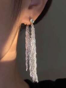 1 Pair Galaxy Waterfall Tassel Earrings, Elegant Long Dangle Earrings, New Delicate Earrings For Women - Multicolor - View 3