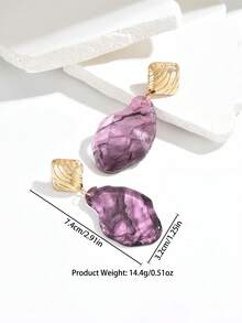 2件套优雅性感夸张波西米亚风不对称树脂块状吊坠，金色几何条纹耳环，优雅紫色树脂耳环，适合女性在度假、派对、所有季节佩戴。 - 彩色 - 查看 5