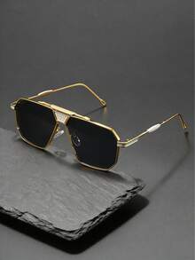 1 Pair Of Unisex Exaggerated Geometric-Frame Sunglasses, Alloy Material, UV400 Anti-Ultraviolet, Retro Punk Style Sunglasses, Perfect For Street Shots And Stylish Photos - Black - View 8