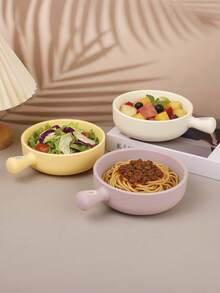 1 bol de copt din silicon cu mâner, bol multifuncțional pentru fulgi de ovăz, salată de fructe, friteuză cu aer, cuptor, mașină de spălat vase, stivuibil, bol mic și drăguț pentru o singură persoană, stil Ins - Multicolor - Vizualizare 7