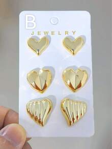 6/18件套几何结心形耳环套装，时尚耳环首饰套装，适合日常及节日佩戴，采用ABS树脂材质，UV镀层不褪色金 - 金黃色 - 查看 9