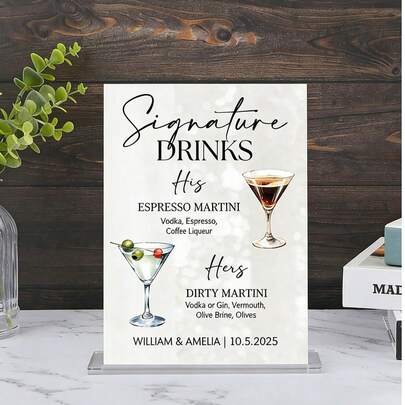 Customized Wedding Groom & Bride Cocktail Drink ID Sign, Wedding Specialty Drink ID Sign, Wedding Bar ID Sign, Customized Acrylic Bar Menu, Bride & Groom Drink ID Sign, Customized Name And Date