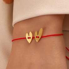 1 chiếc vòng tay dệt hình trái tim tối giản mùa hè, món quà trang sức thường ngày dành cho bạn gái. - Đỏ - Xem 1